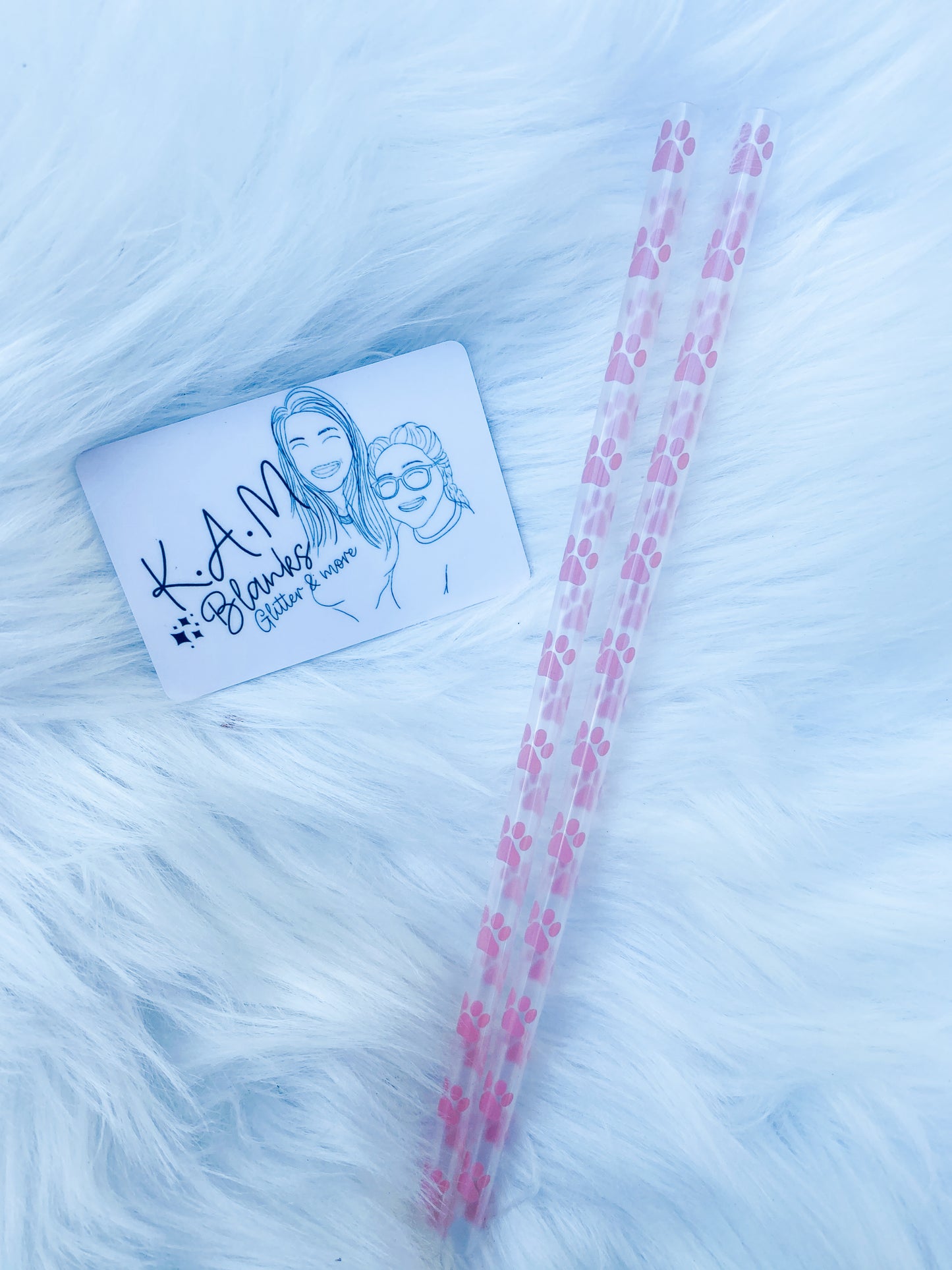 pink paw print straw 9 inches